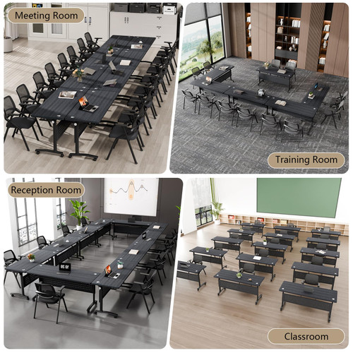 4 Pack Folding Conference Tables with Wheels,47.2in Flip Top Modular Conference Table,Mobile Joinable Conference Tables,Stackable Space-Saving Training Table for Office Classroom Seminar(Black2)