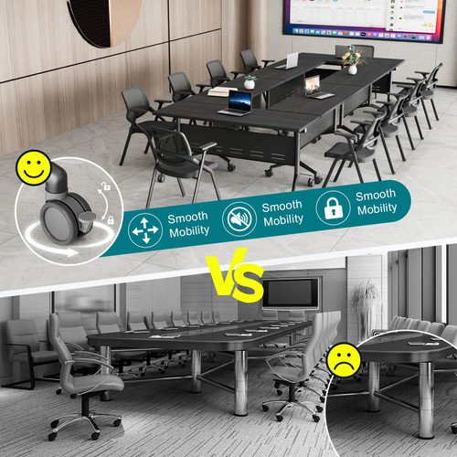 4 Pack Folding Conference Tables with Wheels,47.2in Flip Top Modular Conference Table,Mobile Joinable Conference Tables,Stackable Space-Saving Training Table for Office Classroom Seminar(Black3)