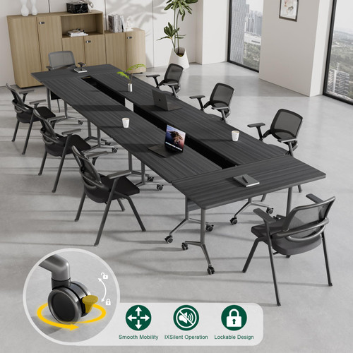 4 Pack Folding Conference Tables with Wheels,47.2in Flip Top Modular Conference Table,Mobile Joinable Conference Tables,Stackable Space-Saving Training Table for Office Classroom Seminar(Ebony)