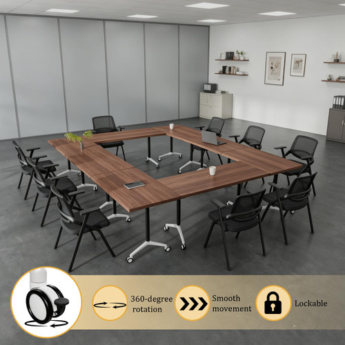 4 Pack Folding Conference Tables with Wheels,47.2in Flip Top Modular Conference Table,Mobile Joinable Conference Tables,Stackable Space-Saving Training Table for Office Classroom Seminar(Walnut 3)