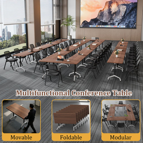 4 Pack Folding Conference Tables with Wheels,47.2in Flip Top Modular Conference Table,Mobile Joinable Conference Tables,Stackable Space-Saving Training Table for Office Classroom Seminar(Walnut 3)