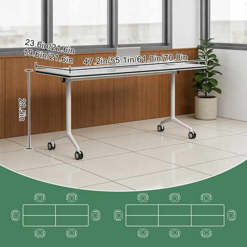 4 Pack Folding Conference Tables with Wheels,47.2in Flip Top Modular Conference Table,Mobile Joinable Conference Tables,Stackable Space-Saving Training Table for Office Classroom Seminar(White2)