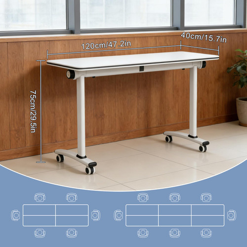 4 Pack Folding Conference Tables with Wheels,47.2in Flip Top Modular Conference Table,Mobile Joinable Conference Tables,Stackable Space-Saving Training Table for Office Classroom Seminar(White3)