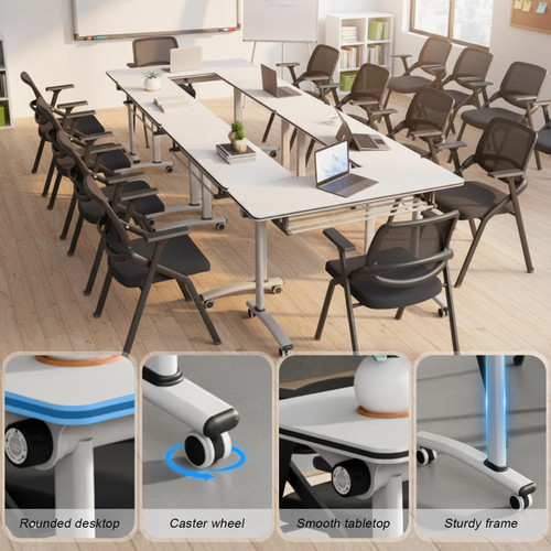 4 Pack Folding Conference Tables with Wheels,47.2in Flip Top Modular Conference Table,Mobile Joinable Conference Tables,Stackable Space-Saving Training Table for Office Classroom Seminar(White3)