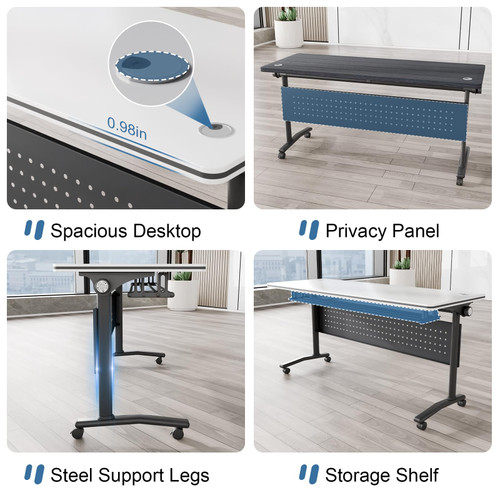4 Pack Folding Conference Tables with Wheels,47.2in Flip Top Modular Conference Table,Mobile Joinable Conference Tables,Stackable Space-Saving Training Table for Office Classroom Seminar(White4)
