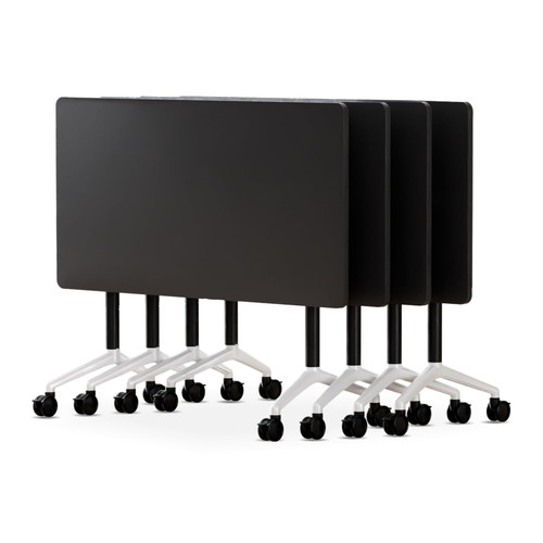 4 Pack Folding Conference Tables with Wheels,55.1in Flip Top Modular Conference Table,Mobile Joinable Conference Tables,Stackable Space-Saving Training Table for Office Classroom Seminar(Black)