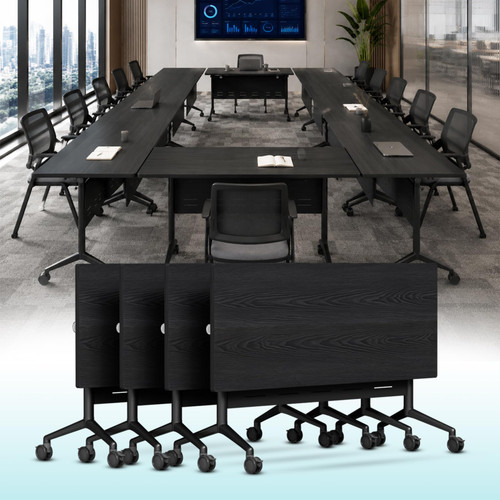 4 Pack Folding Conference Tables with Wheels,55.1in Flip Top Modular Conference Table,Mobile Joinable Conference Tables,Stackable Space-Saving Training Table for Office Classroom Seminar(Black3)