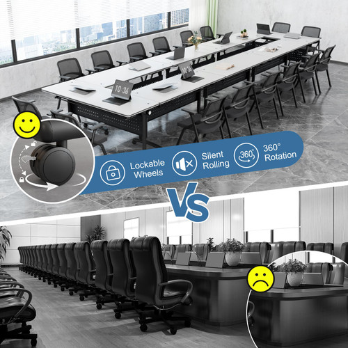 4 Pack Folding Conference Tables with Wheels,55.1in Flip Top Modular Conference Table,Mobile Joinable Conference Tables,Stackable Space-Saving Training Table for Office Classroom Seminar(White4)