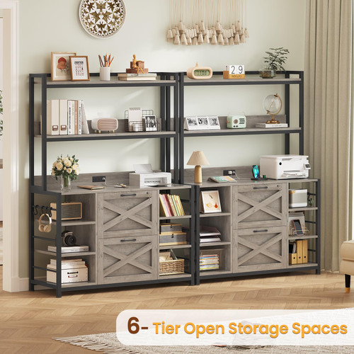 File Cabinet with Charging Station, Vertical Filing Cabinet with Lock for Home Office, Printer Stand with Open Storage Shelf, Fits Legal/Letter/A4 Size, Grey
