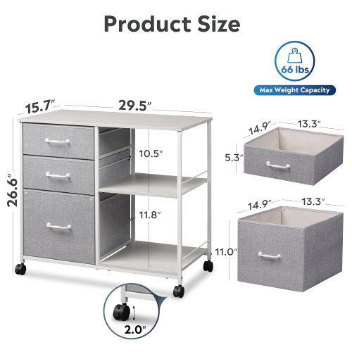 3 Drawer Mobile File Cabinet with Open Storage Shelf