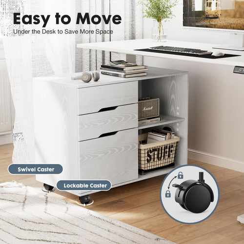 File Cabinet with 3 Drawers, Wood Under Desk Storage Printer Stand