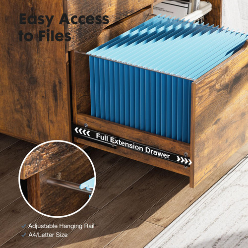 File Cabinet with 3 Drawers, Wood Under Desk Storage Printer Stand