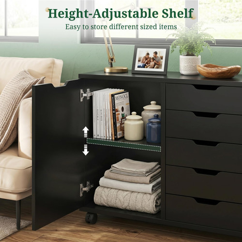 5 Drawer File Cabinet with Wheels Under Desk Filing Cabinet with Wood Board