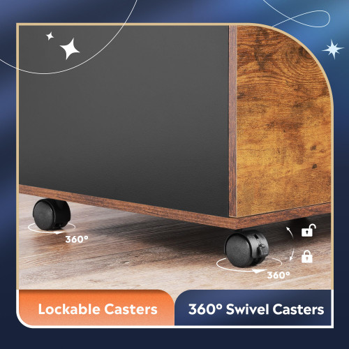3-Drawer Mobile File Cabinet, Lateral Filing Cabinet, Rustic Brown