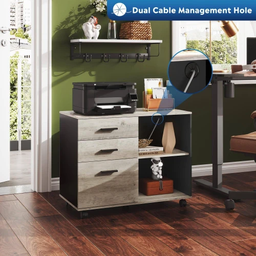 3-Drawer Mobile File Cabinet, Lateral Filing Cabinet, Greige