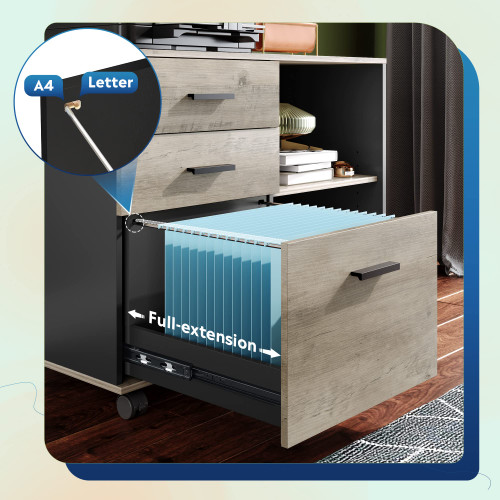 3-Drawer Mobile File Cabinet, Lateral Filing Cabinet, Greige