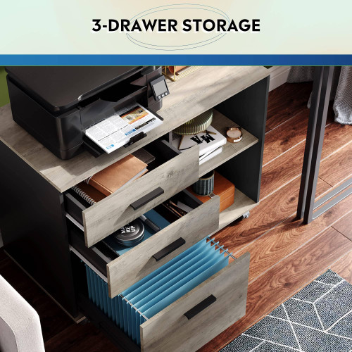 3-Drawer Mobile File Cabinet, Lateral Filing Cabinet, Greige