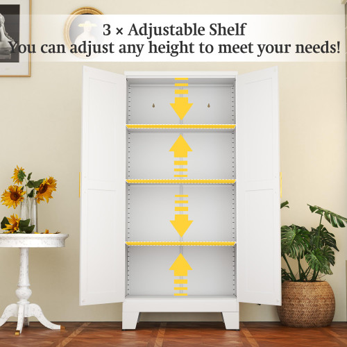White Metal Cabinet, 61" Kitchen Pantry Cabinets for Office