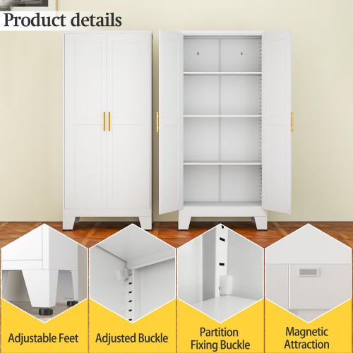 White Metal Cabinet, 61" Kitchen Pantry Cabinets for Office