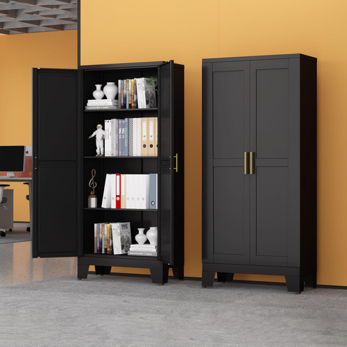 Black Metal Cabinet, 61" Kitchen Pantry Cabinets for Office