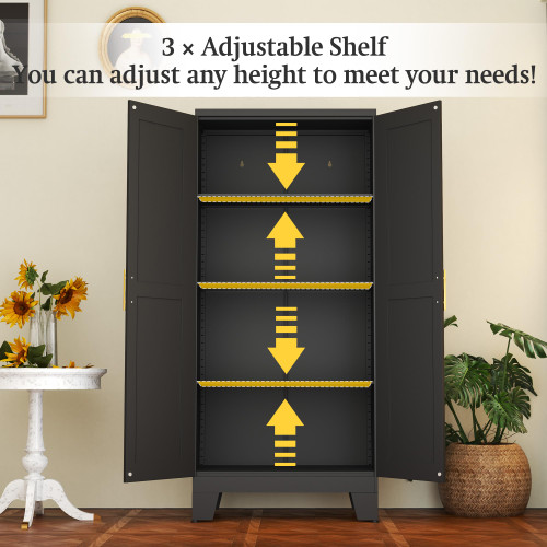 Black Metal Cabinet, 61" Kitchen Pantry Cabinets for Office