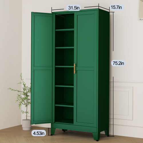 Green Metal Cabinet,75" Steel Cabinets for Home Office