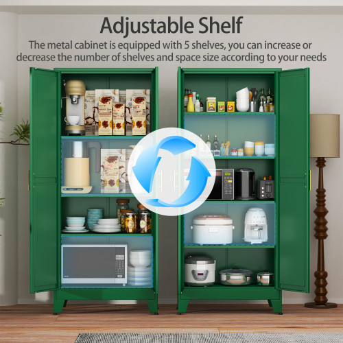 Green Metal Cabinet,75" Steel Cabinets for Home Office