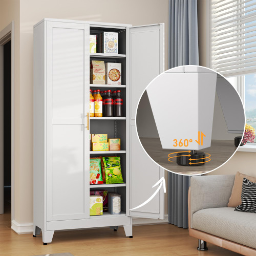 White Metal Cabinet,75" Steel Cabinets for Home Office