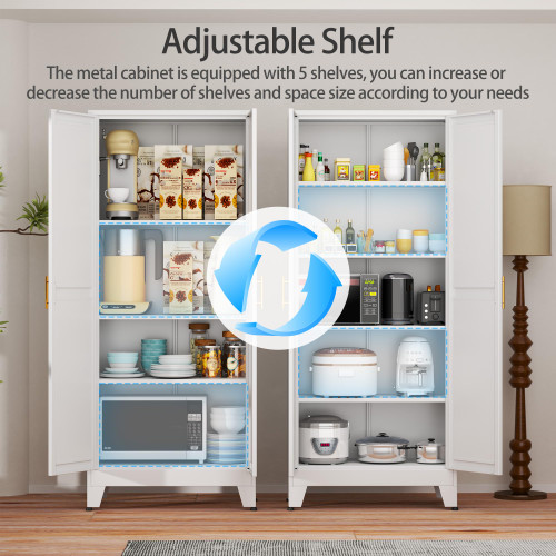 White Metal Cabinet,75" Steel Cabinets for Home Office