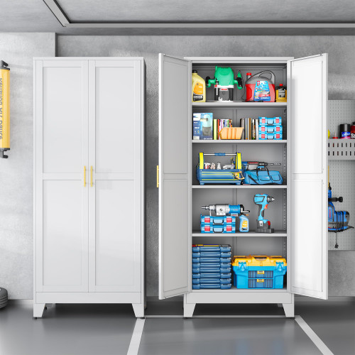 White Metal Cabinet,75" Steel Cabinets for Home Office