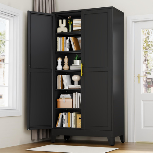 Black Metal Cabinet, 79" Kitchen Pantry Cabinets for Office