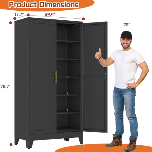 Black Metal Cabinet, 79" Kitchen Pantry Cabinets for Office