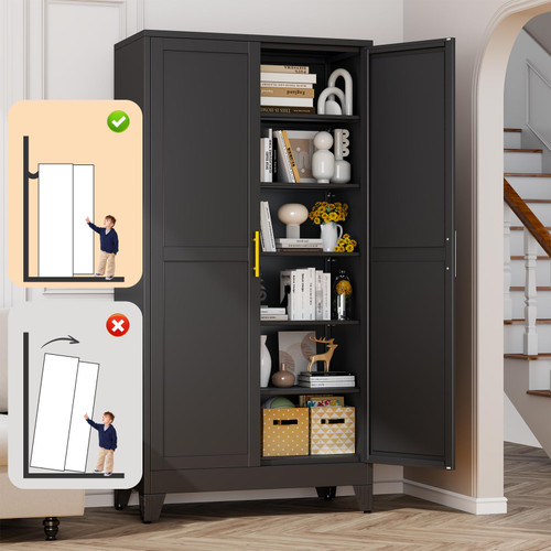 Black Metal Cabinet, 79" Kitchen Pantry Cabinets for Office
