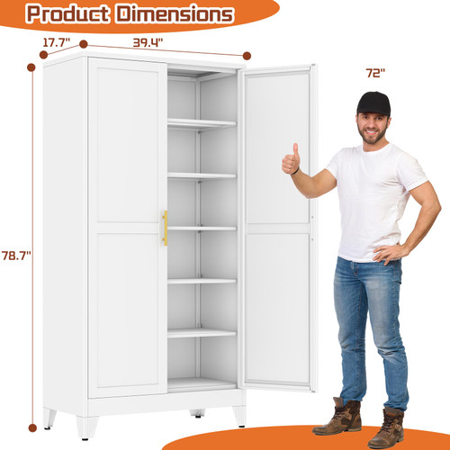 White Metal Cabinet, 79" Kitchen Pantry Cabinets for Office