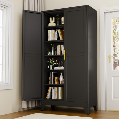 Black Metal Cabinet,75" Steel Cabinets for Home Office
