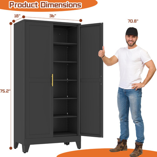 Black Metal Cabinet,75" Steel Cabinets for Home Office