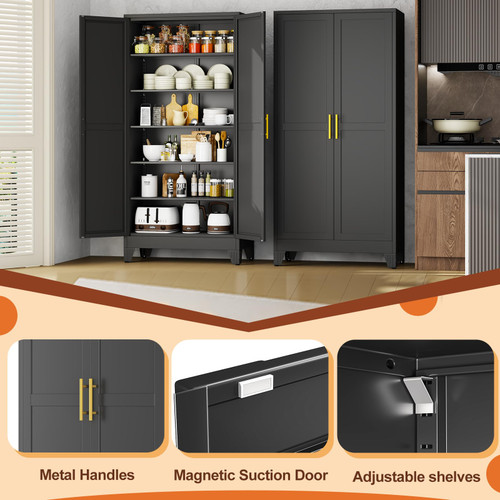 Black Metal Cabinet,75" Steel Cabinets for Home Office