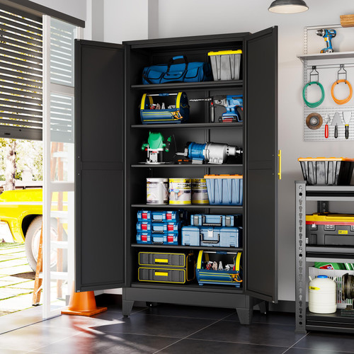 Black Metal Cabinet,75" Steel Cabinets for Home Office