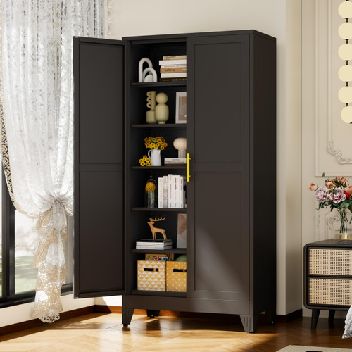 Black Metal Cabinet,75" Steel Cabinets for Home Office