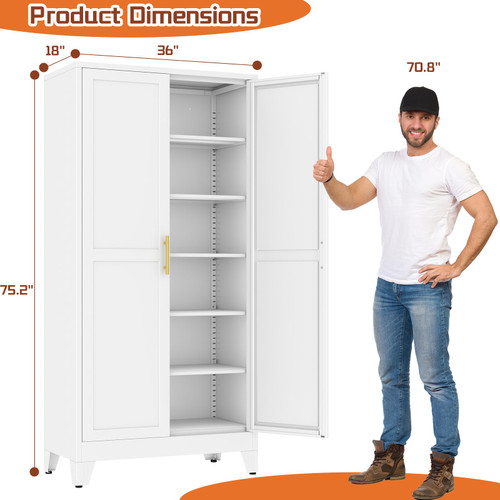 White Metal Cabinet,75" Steel Cabinets for Home Office