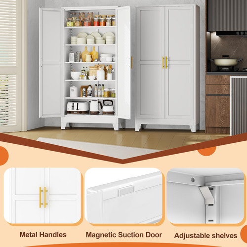 White Metal Cabinet,75" Steel Cabinets for Home Office