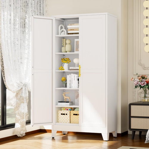 White Metal Cabinet,75" Steel Cabinets for Home Office