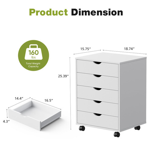 5 Drawer Wooden Dresser, Storage Cabinets, Room Organization