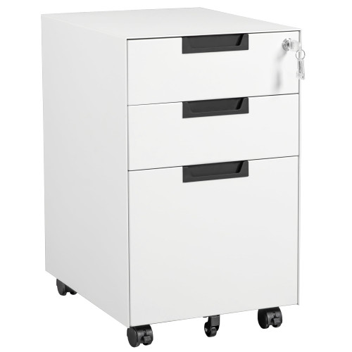 3 Drawer Mobile File Cabinet with Lock,Under Desk Metal Small Filing Cabinets for Home Office Organizer Letters/Legal/A4(Fully Assembled Except Wheels-White)