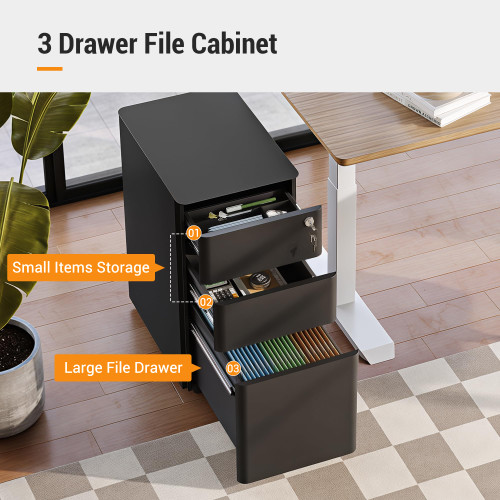 3 Drawer Mobile File Cabinet, Fully Assembled Except Casters