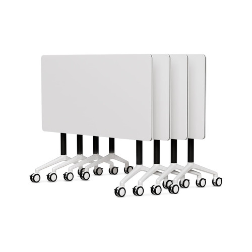 4 Pack Folding Conference Tables with Wheels,61in Flip Top Modular Conference Table,Mobile Joinable Conference Tables,Stackable Space-Saving Training Table for Office Classroom Seminar(White1)