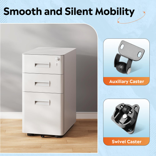 3 Drawer File Cabinet on Wheels, Fully Assembled Except Casters
