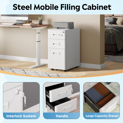 3 Drawer File Cabinet on Wheels, Fully Assembled Except Casters