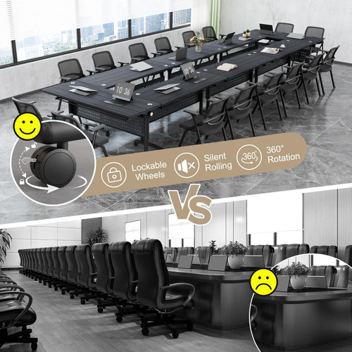 4 Pack Folding Conference Tables with Wheels,70.8in Flip Top Modular Conference Table,Mobile Joinable Conference Tables,Stackable Space-Saving Training Table for Office Classroom Seminar(Black2)