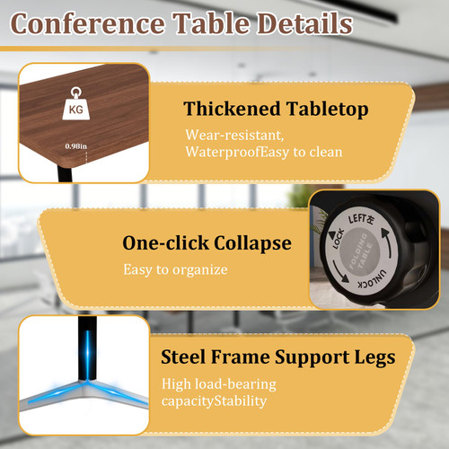 4 Pack Folding Conference Tables with Wheels,70.8in Flip Top Modular Conference Table,Mobile Joinable Conference Tables,Stackable Space-Saving Training Table for Office Classroom Seminar(Walnut 3)